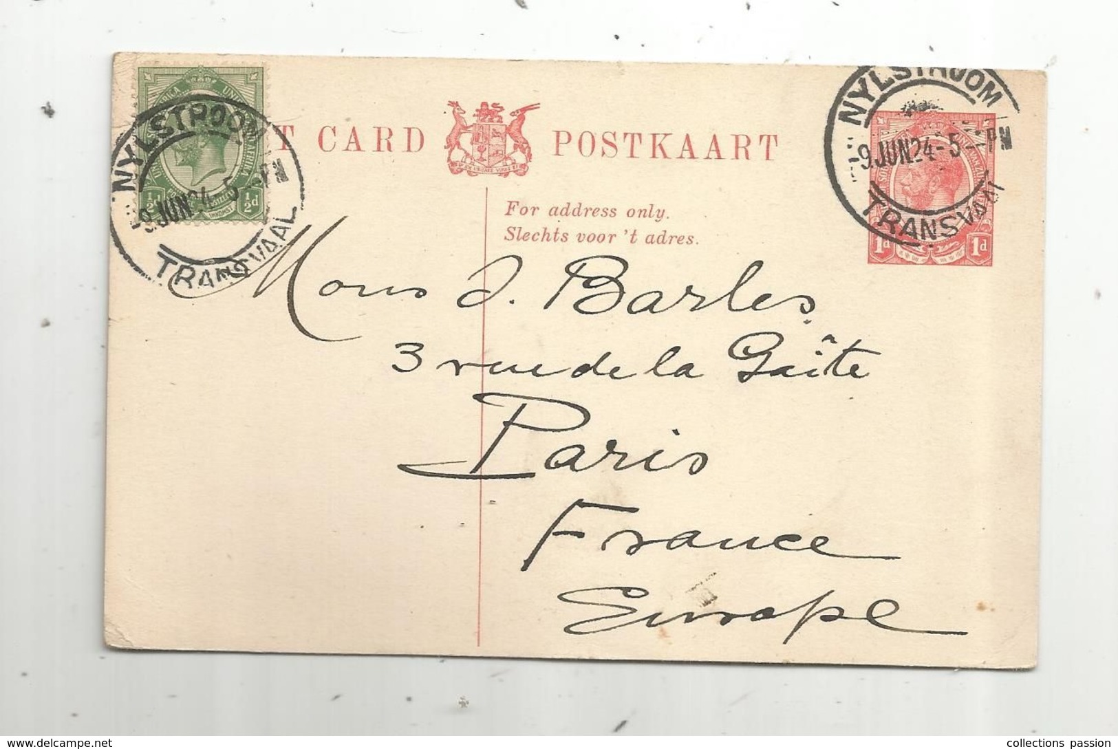 Carte Postale ,NYLSTROOM , TRANSVALL , Entier Postal , Union Of South Africa , Postkaart, Post Card , 1924 - Transvaal (1870-1909)