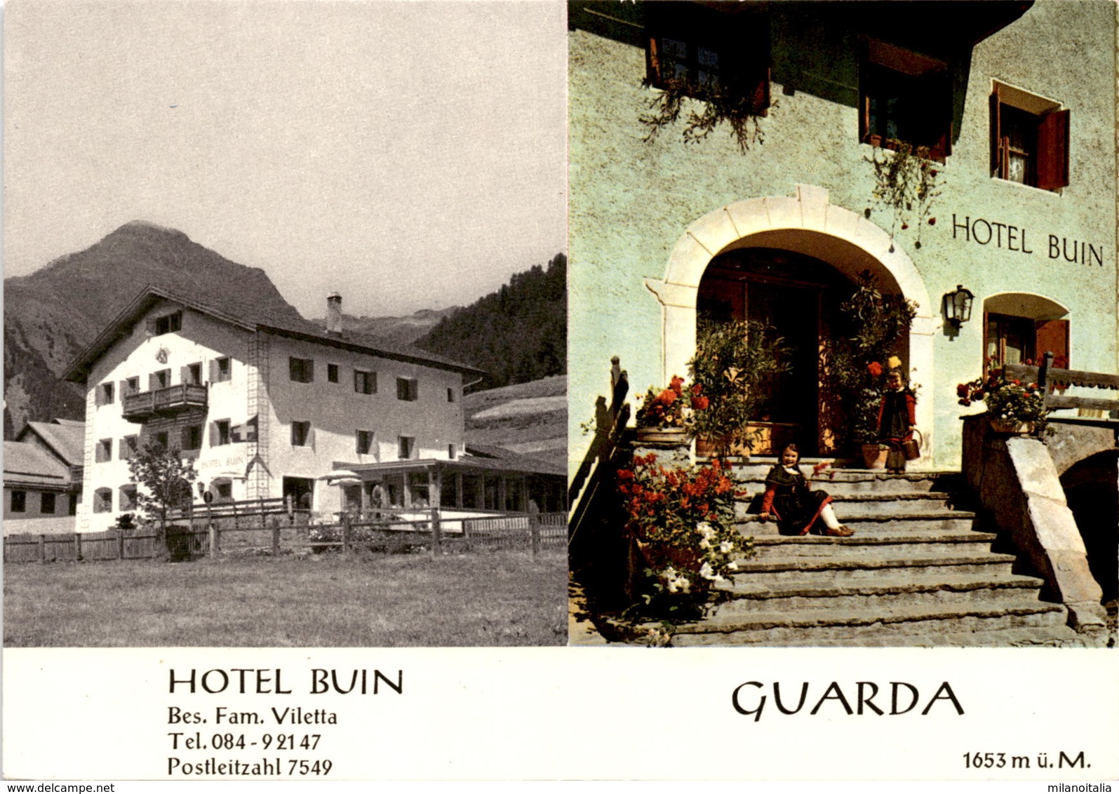 Hotel Buin - Guarda - 2 Bilder - Werbekarte Mit Mittelfalz - Guarda