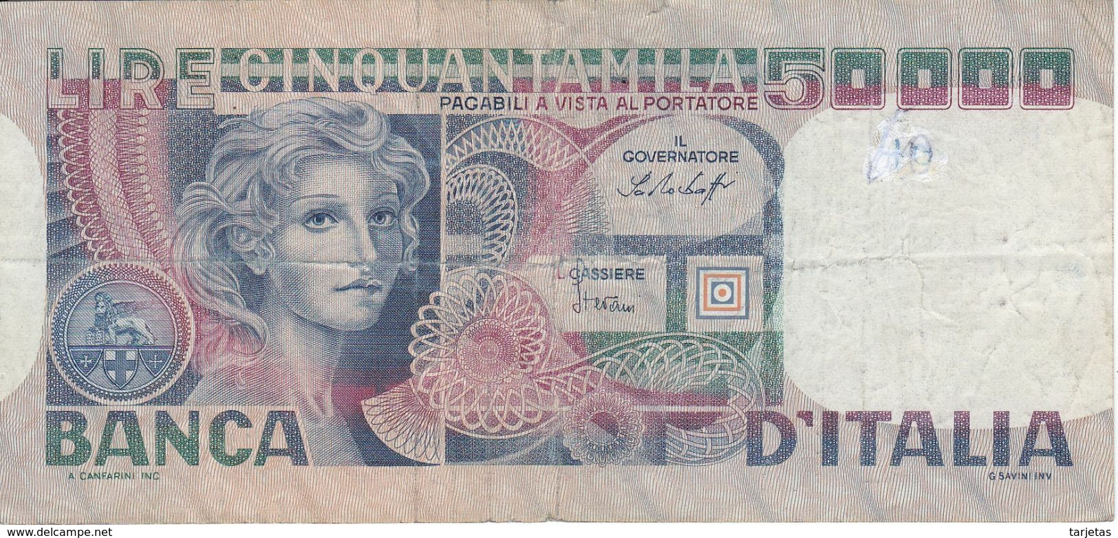 BILLETE DE ITALIA DE 50000 LIRAS DEL AÑO 1977 DE CANFARINI (BANKNOTE) - 50000 Lire