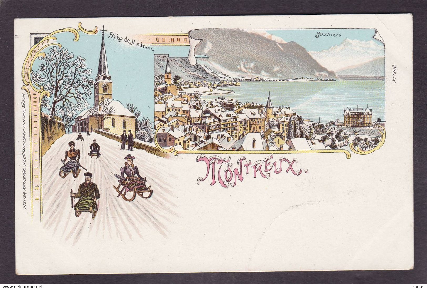 CPA Suisse Helvétia Schweiz Svizzera Non Circulé Litho Gruss Canton De Vaud Montreux Luge - Montreux