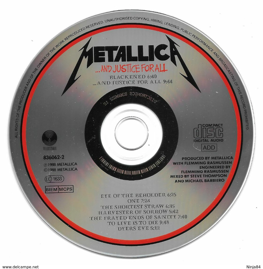 CD  Metallica ‎  "  And Justice For All  " Europe - Hard Rock En Metal
