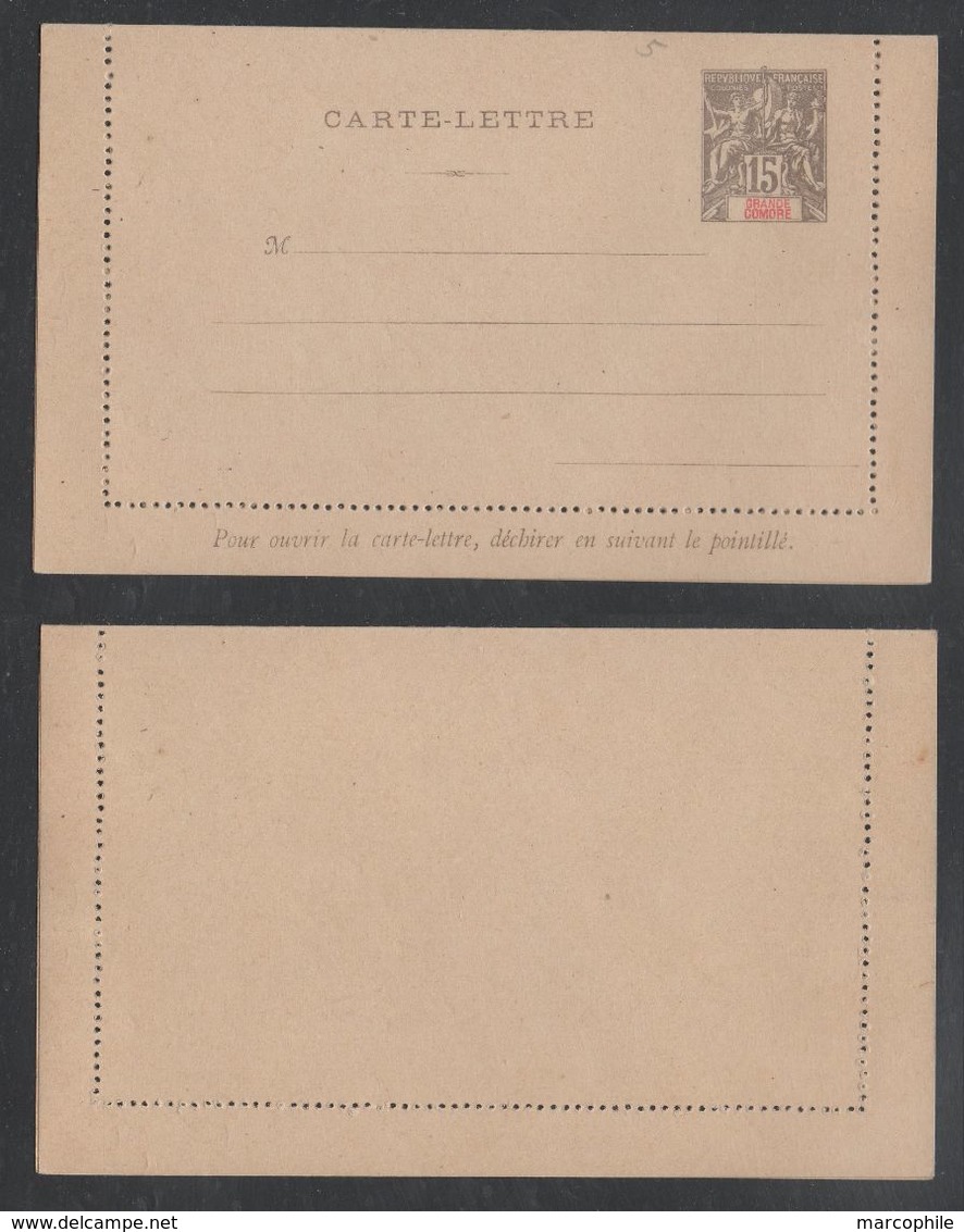 GRANDE COMORE / 1901 - ENTIER POSTAL - CARTE LETTRE SANS DATE - ACEP # 5 (ref E1044) - Covers & Documents