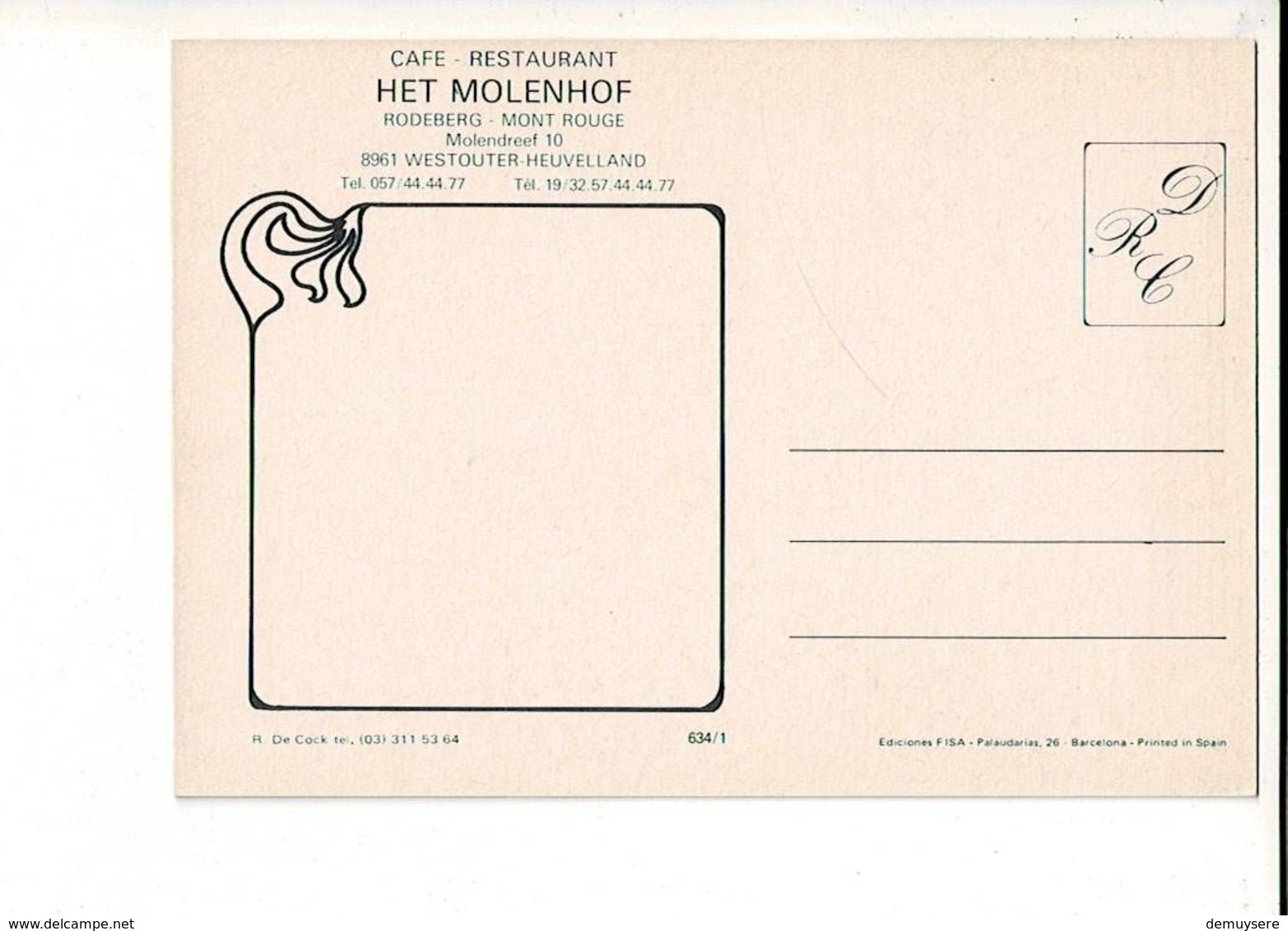 55783 - CAFE RESTAURANT HET MOLENHOF - RODENBERG - MONT ROUGE - WESTOUTER - Houthulst