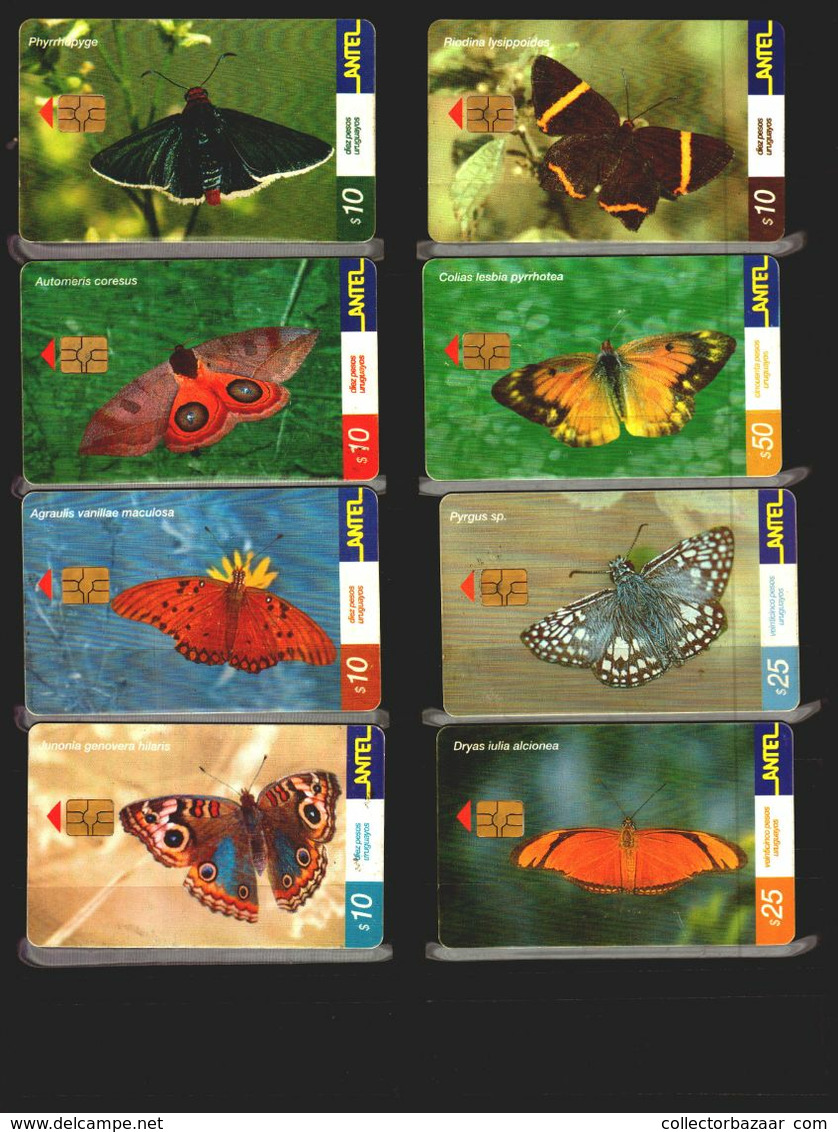 Uruguay Chip Phonecards From State Telecom  Company ANTEL Collection Lot Complete Sets Of 24 Butterfly XF Condition - Butterflies