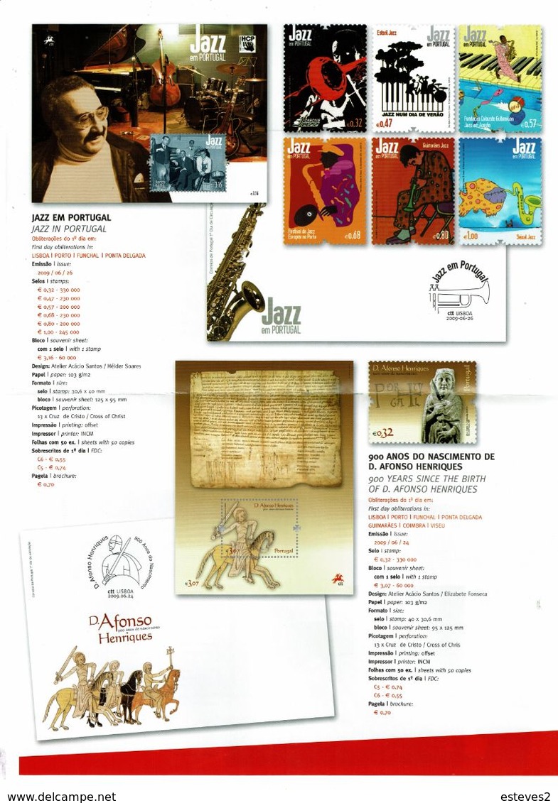 Portugal 2009 , Brochure , Pagela , Antonio Pedro , Jazz , D. Afonso Henriques , Lusitano Horse , Portuguese Bread - Autres & Non Classés