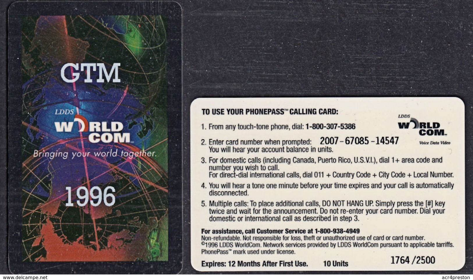 Tc007 USA 1996, LDDS Worldcom - 10 Unit Phonecard - Andere & Zonder Classificatie