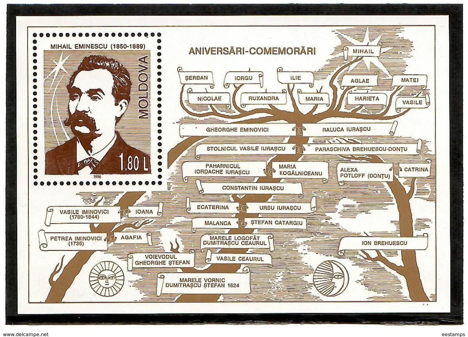 Moldova 1996 .Cultural Persons. S/S:1.8L  Michel # BL 10 - Moldavie