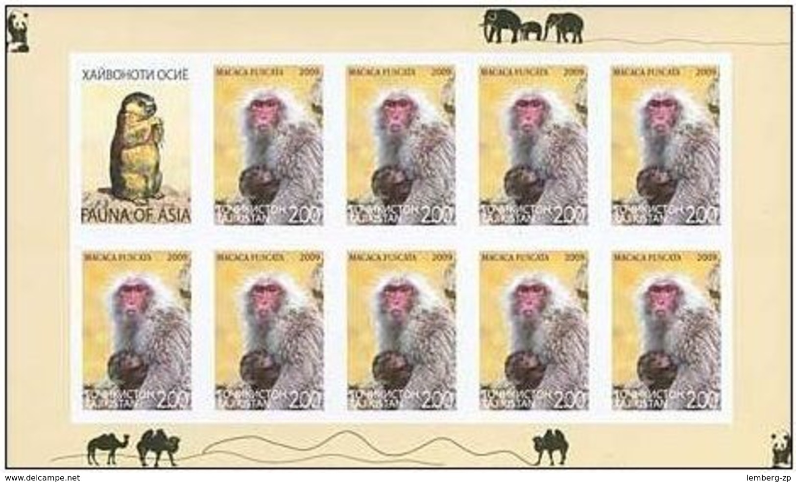 2069 - Tajikistan - 2009 - animals Fauna of Asia - 8 M/S of 9v + 1 label - imperforated - MNH - Lemberg-Zp