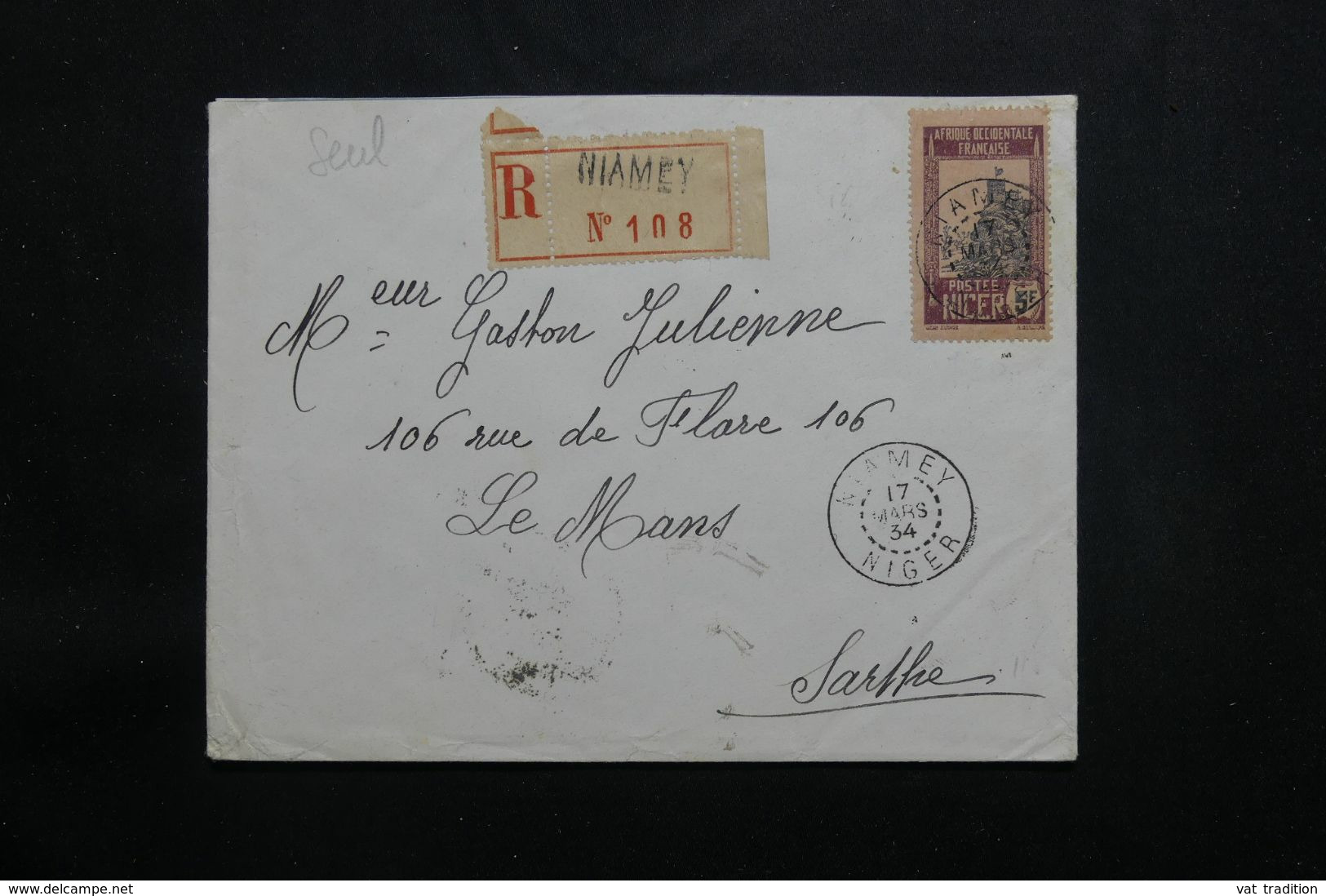 NIGER - Enveloppe En Recommandé De Niamey Pour La France En 1934 - L 65635 - Cartas & Documentos