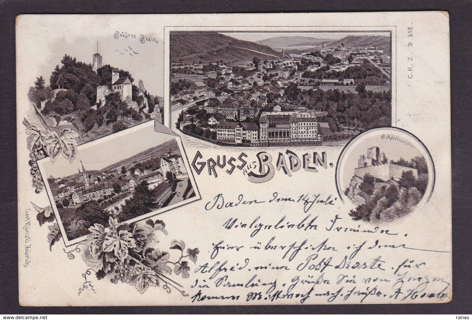 CPA Suisse Helvétia Schweiz Svizzera Circulé Litho Gruss Canton D' Argovie Baden - Baden