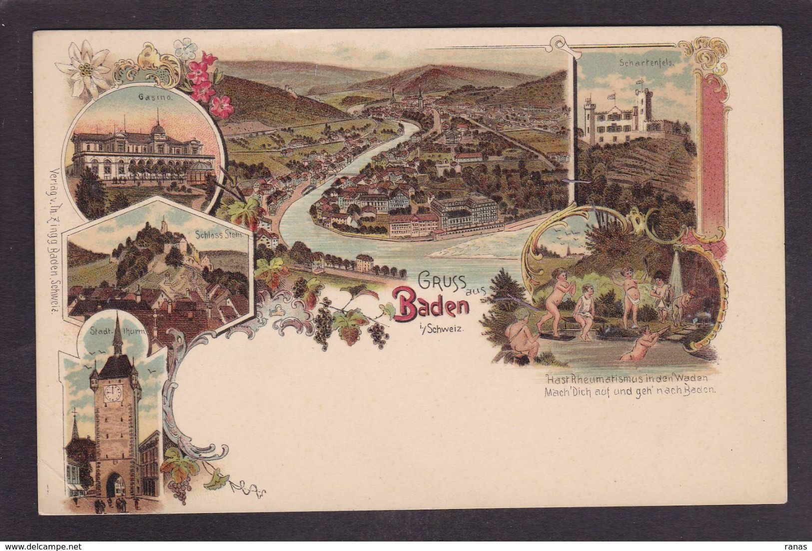 CPA Suisse Helvétia Schweiz Svizzera Non Circulé Litho Gruss Canton D' Argovie Baden - Baden