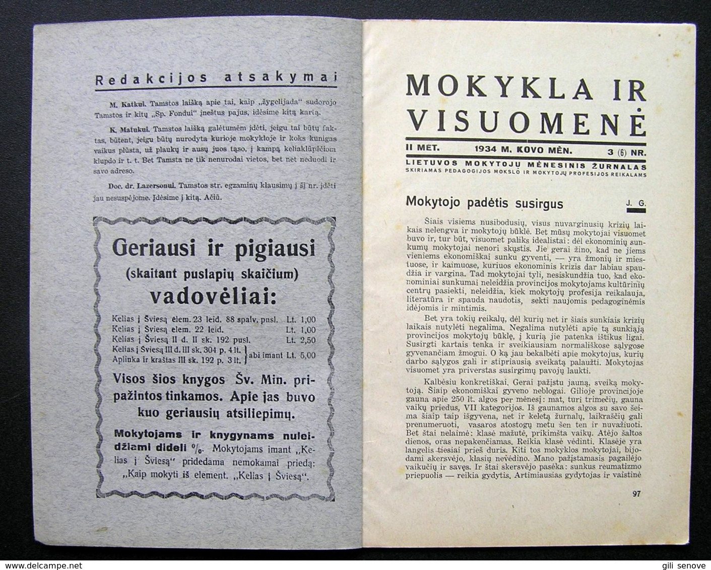 Lithuanian Magazine – Mokykla Ir Visuomenė No. 3 1934 - Tijdschriften