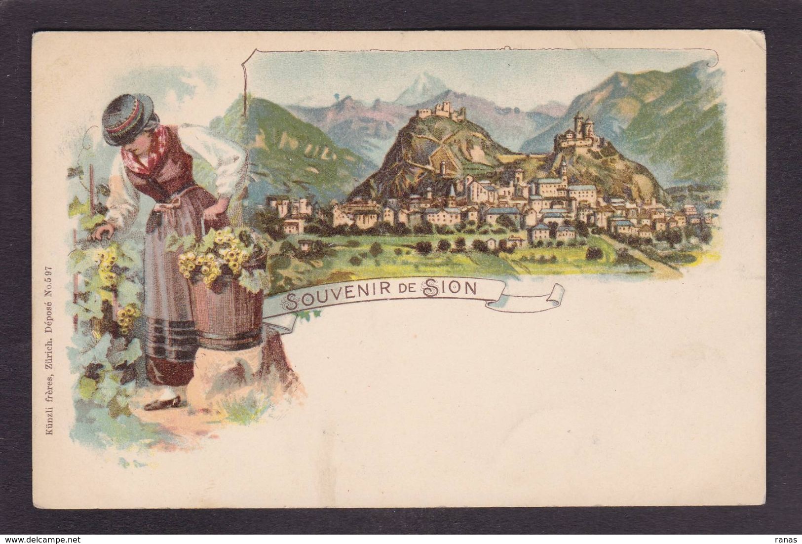 CPA Suisse Helvétia Schweiz Svizzera Non Circulé Litho Gruss Canton Du Valais SION - Sion