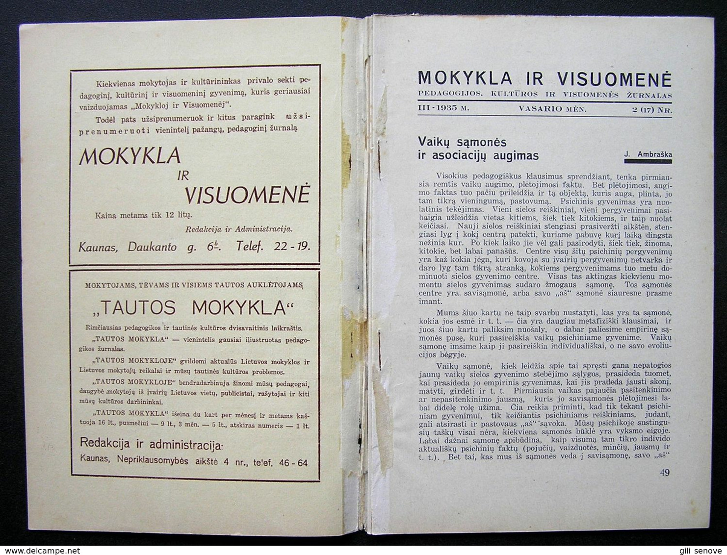 Lithuanian Magazine – Mokykla Ir Visuomenė No. 2 1935 - Revues & Journaux