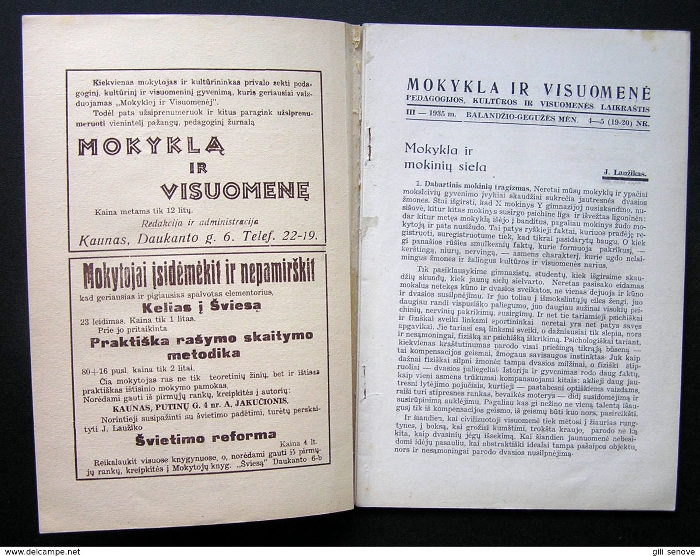 Lithuanian Magazine – Mokykla Ir Visuomenė No. 4-5 1935 - Magazines