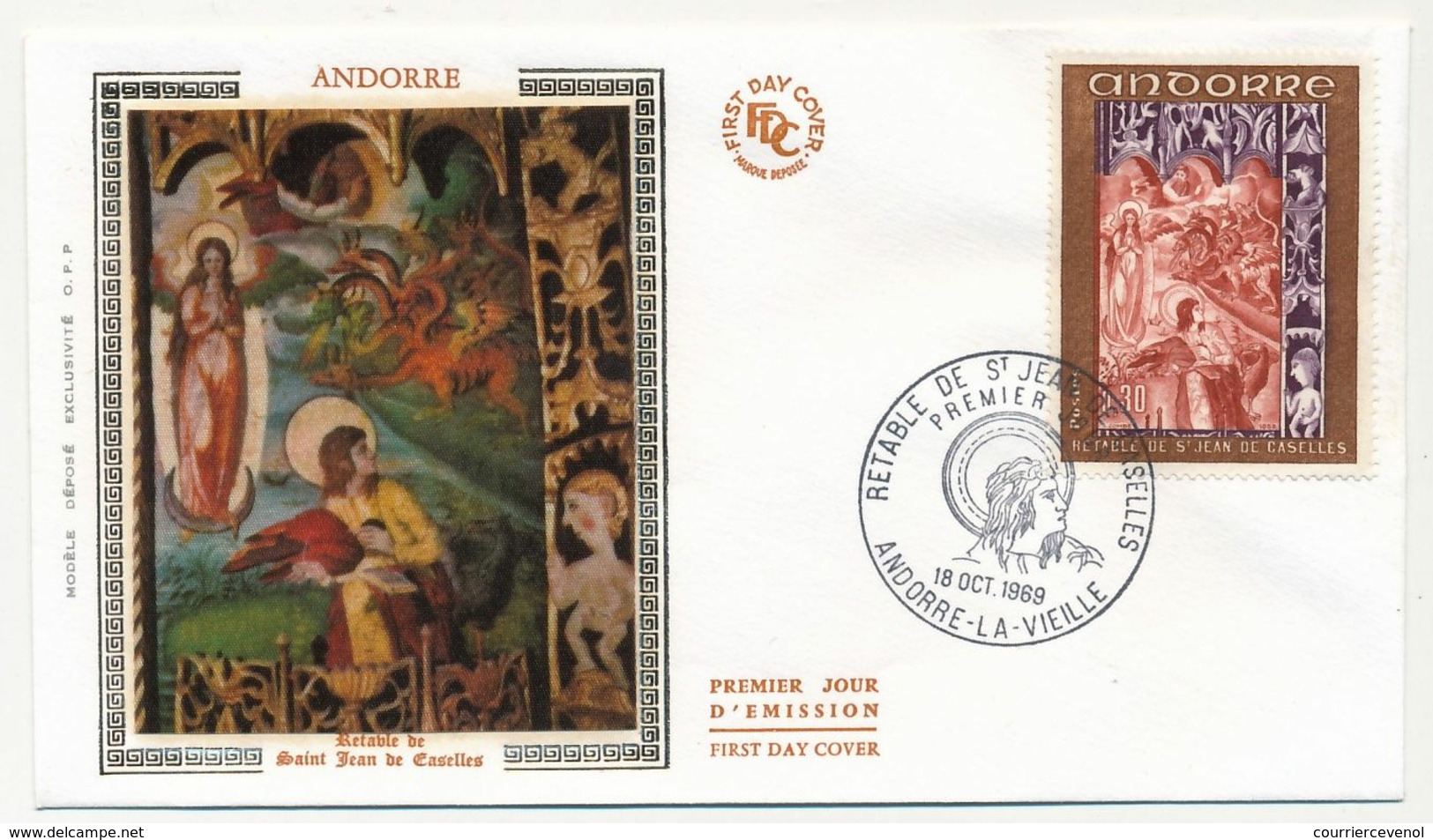 ANDORRE - 3 Enveloppes FDC Soie =>  Retable De St Jean De Caselles - 1969 - FDC