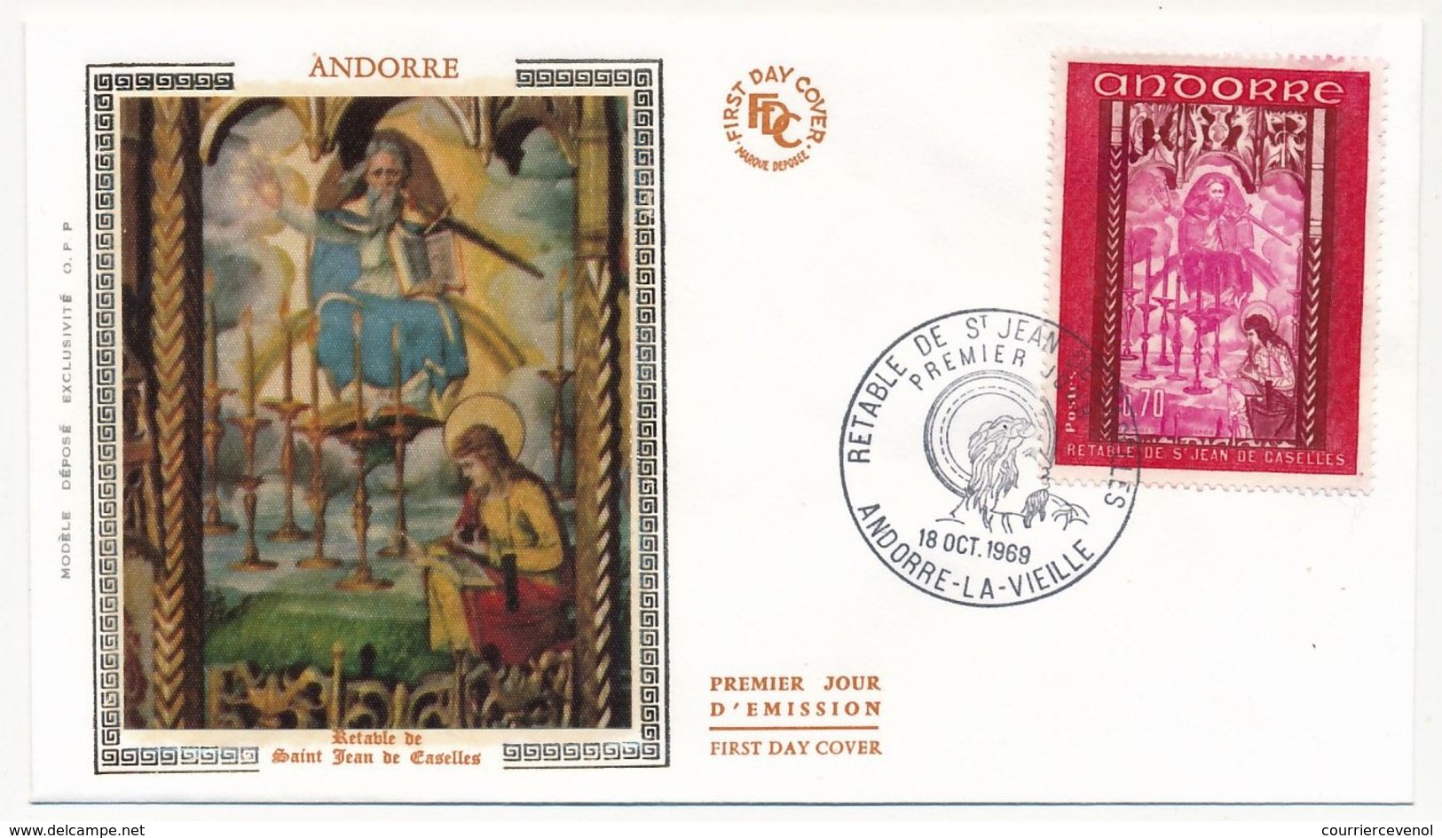 ANDORRE - 3 Enveloppes FDC Soie =>  Retable De St Jean De Caselles - 1969 - FDC