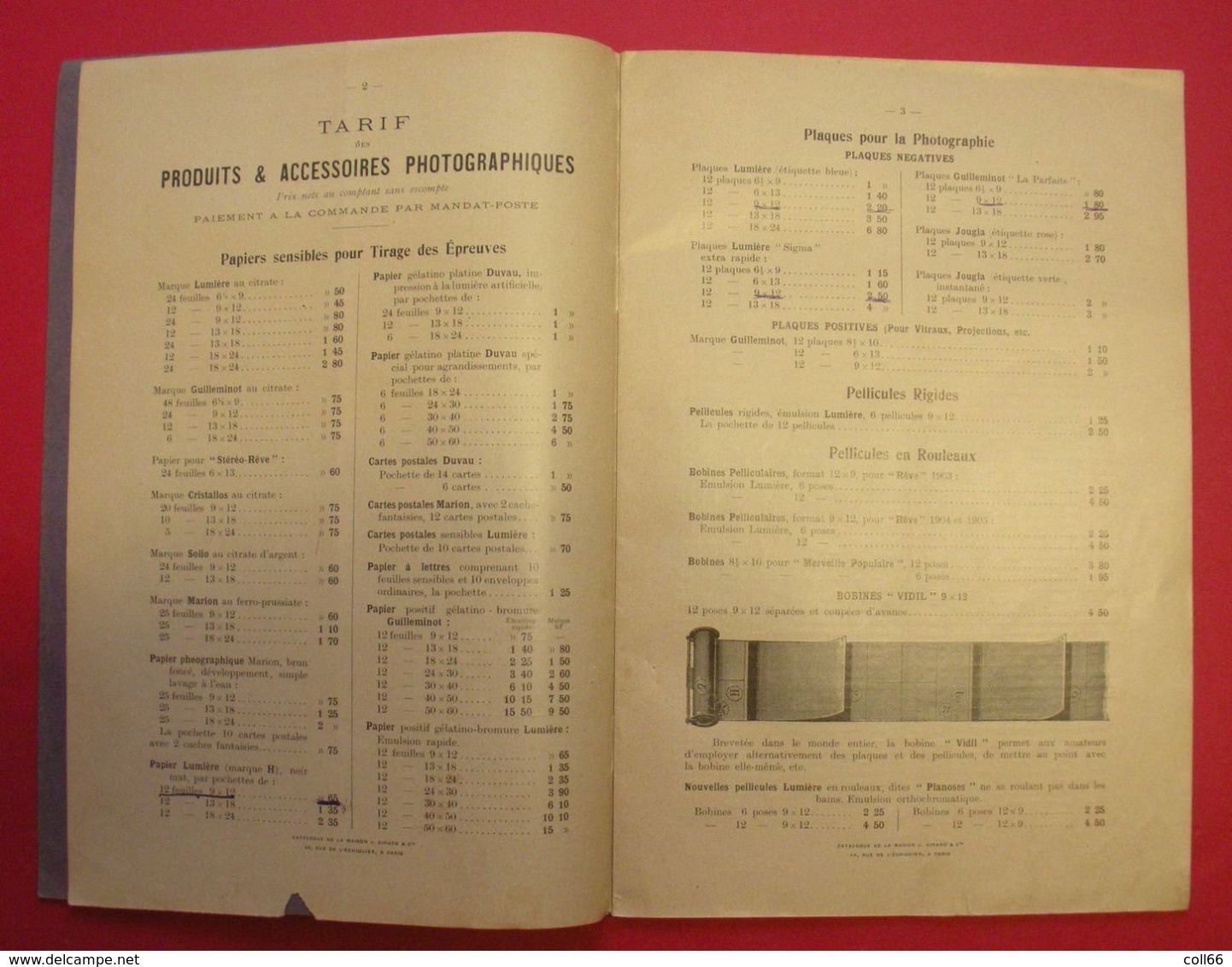 Catalogue Détaillé Tarif Et Produits Et Accessoires Photographiques J.Girard & Cie Nombreuses Illustrations 18.5x27.5cms - Andere & Zonder Classificatie