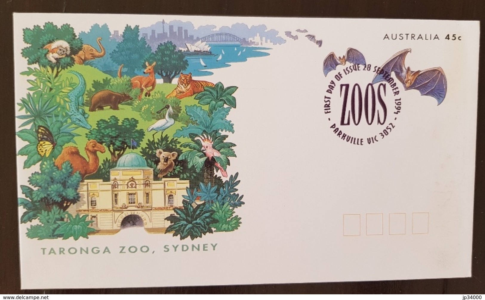 AUSTRALIE Chauve Souris, Bat, Muerciélago. Entier Postal OBliteration Thematique. Zoo De TARONGA à Sydney. Emis En 1994 - Fledermäuse