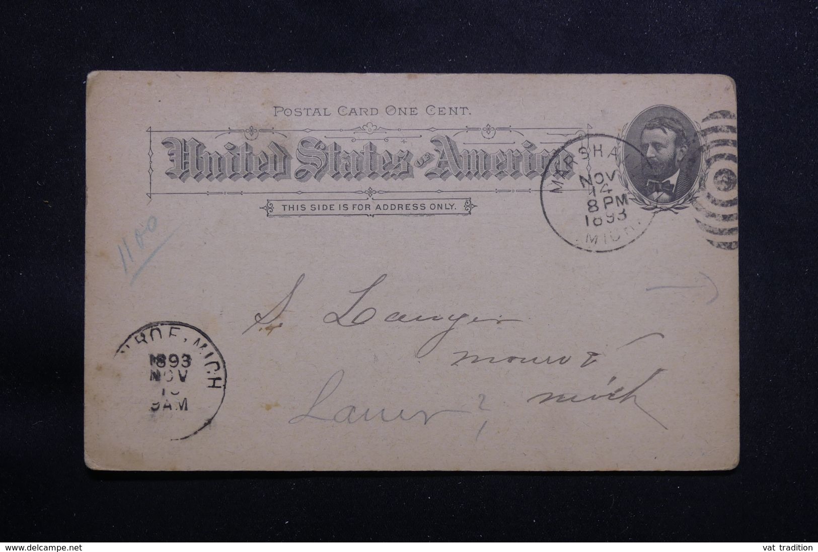 ETATS UNIS - Entier Postal Commercial ( Repiquage Au Verso ) De Marshall En 1893  - L 65680 - ...-1900