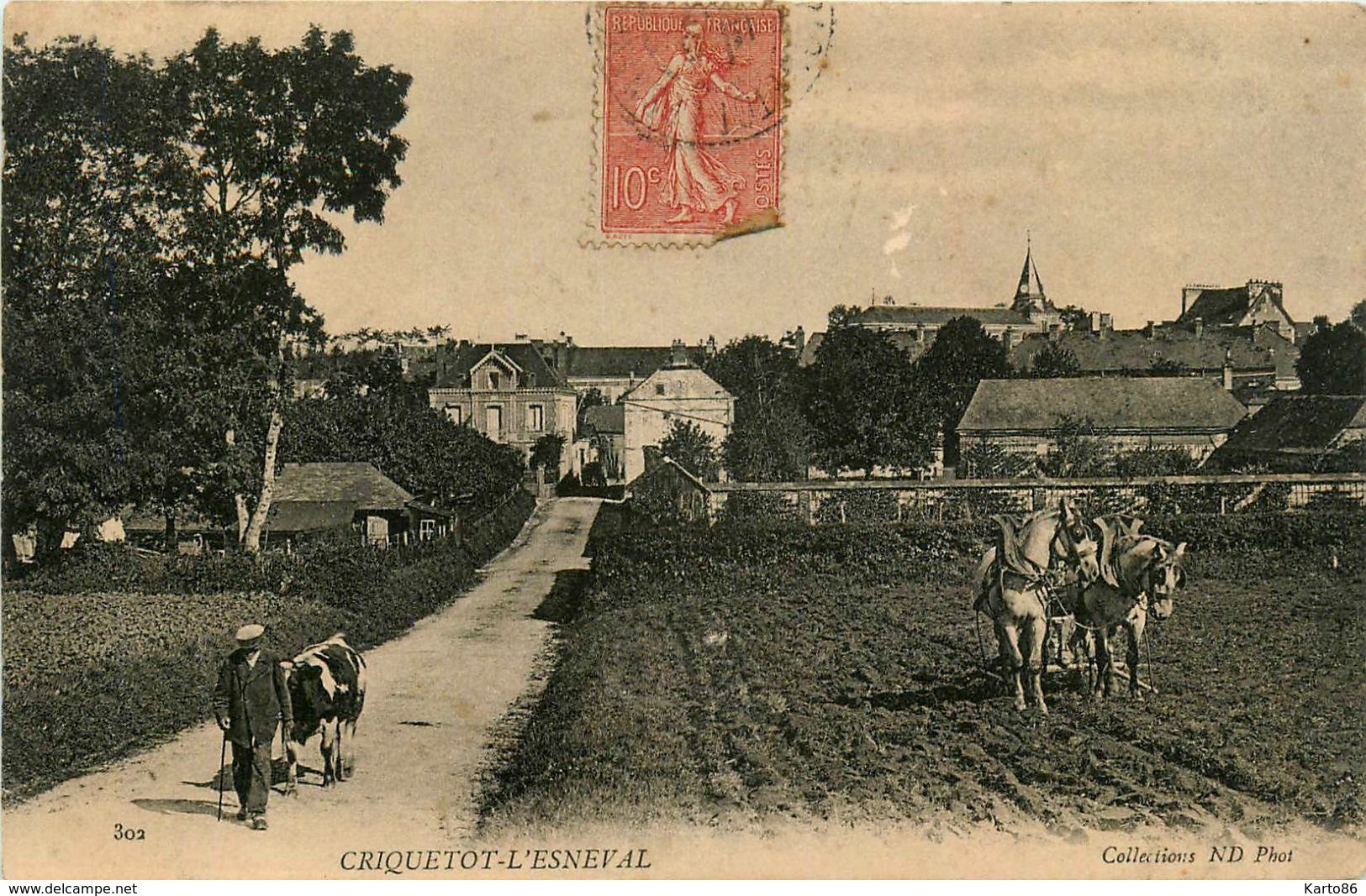 Criquetot L'esneval * L'entrée Du Village * Attelage Chevaux Charrue - Criquetot L'Esneval