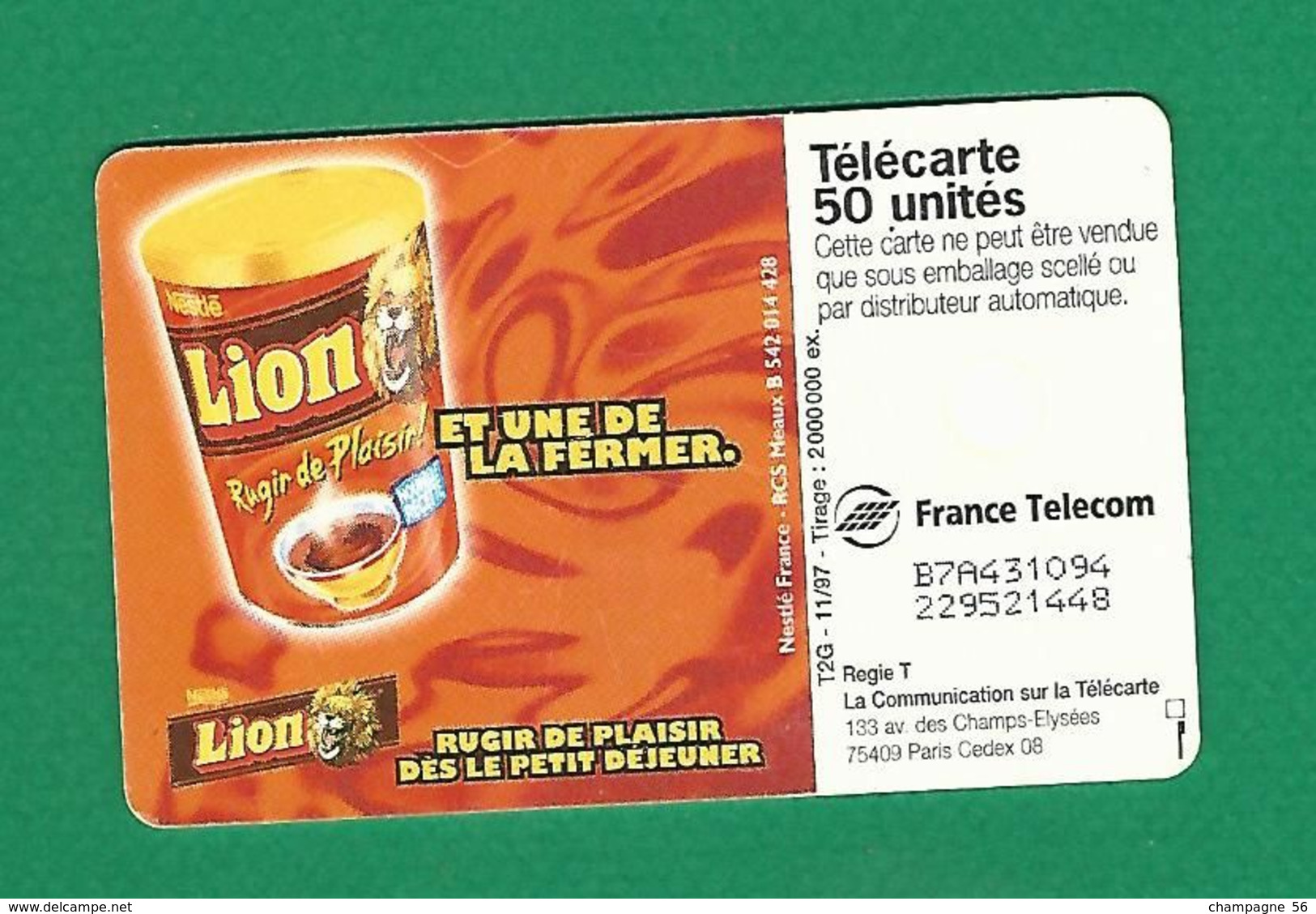 VARIÉTÉS FRANCE TÉLÉCARTE 1997 / 11  GEM2 LION NESTLE   50 UNITES   UTILISÉE - Fehldrucke