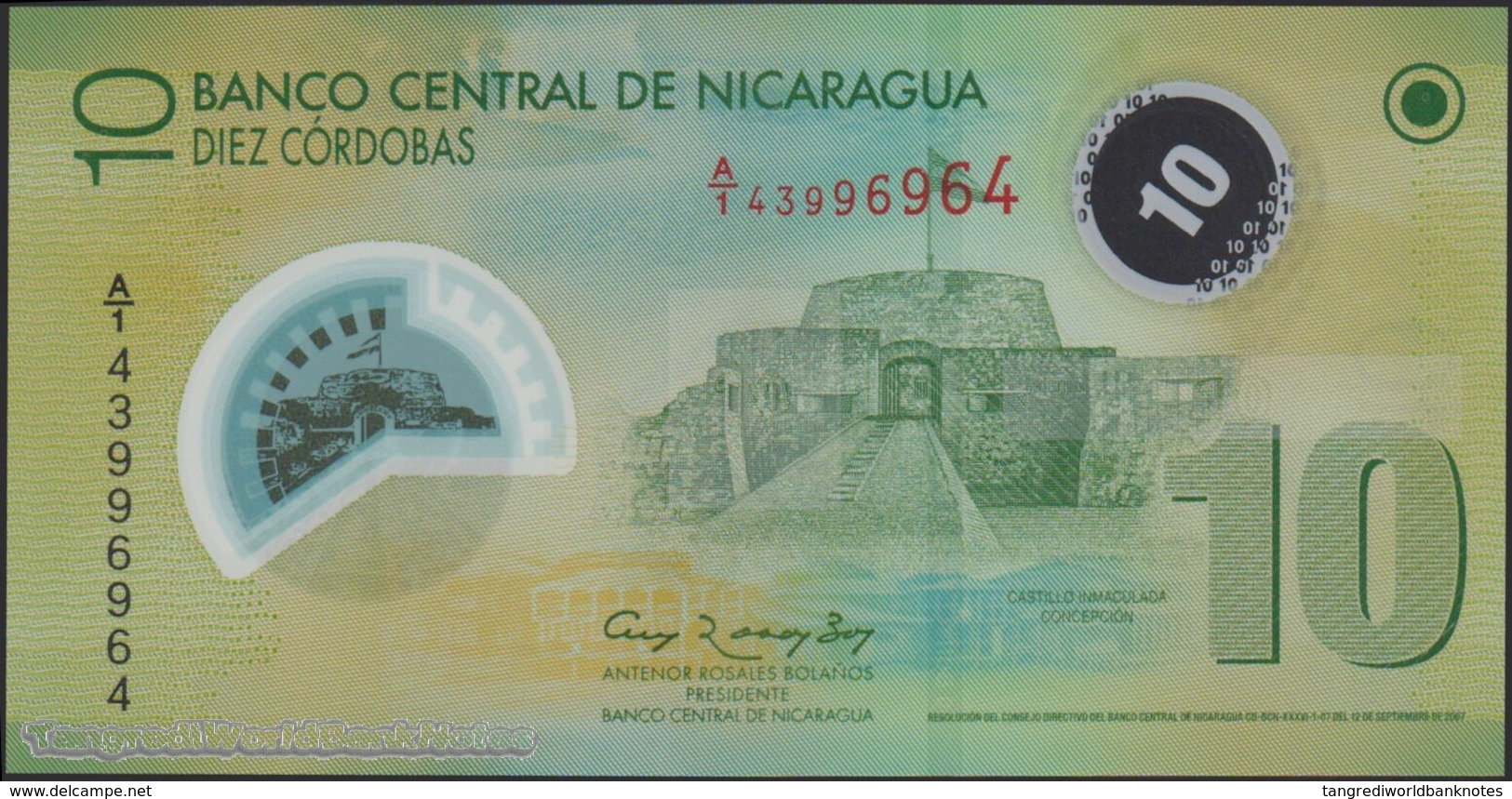 TWN - NICARAGUA 201b - 10 Cordobas 12.9.2007 (2012) Polymer - Prefix A/1 UNC - Nicaragua