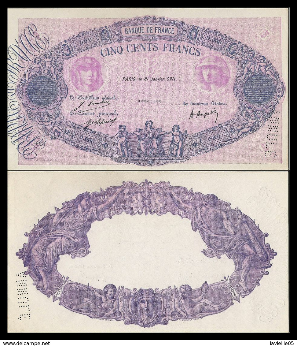 500 Fr. Bleu Et Rose .specimen... Epreuve.... - 500 F 1888-1940 ''Bleu Et Rose''