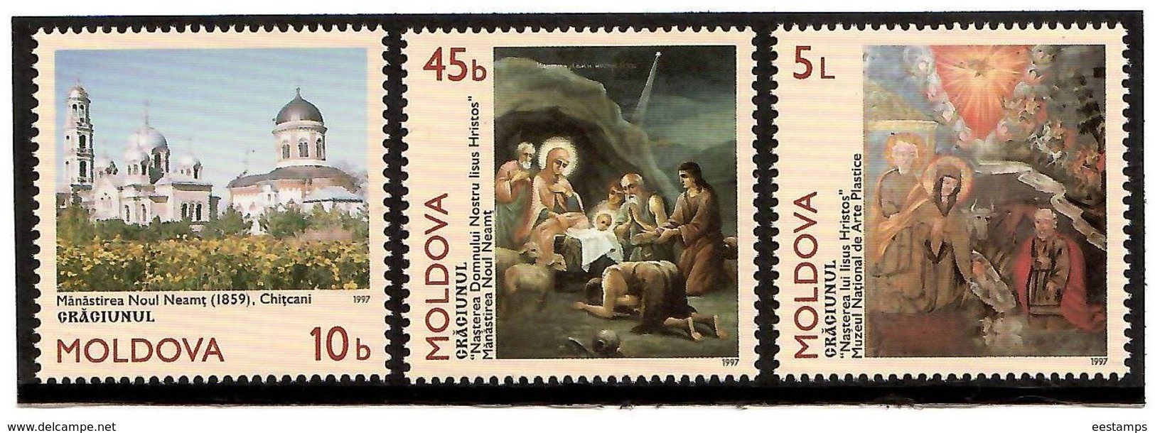 Moldova 1997 .  Christmas '97 (Monastery,Icons). 3v:10b,45b,5L.    Michel #  253-55 - Moldova