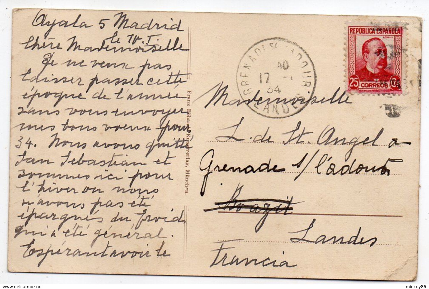 Espagne--NAJERA--1934--Santa Maria La Réal.....timbre....cachet.... - La Rioja (Logrono)