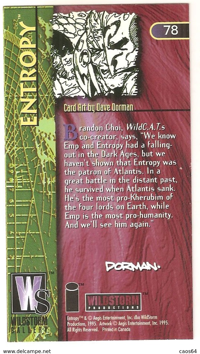 ENTROPY DORMAN WILDSTORM 78  CARD 1995 CANADA - Sonstige & Ohne Zuordnung