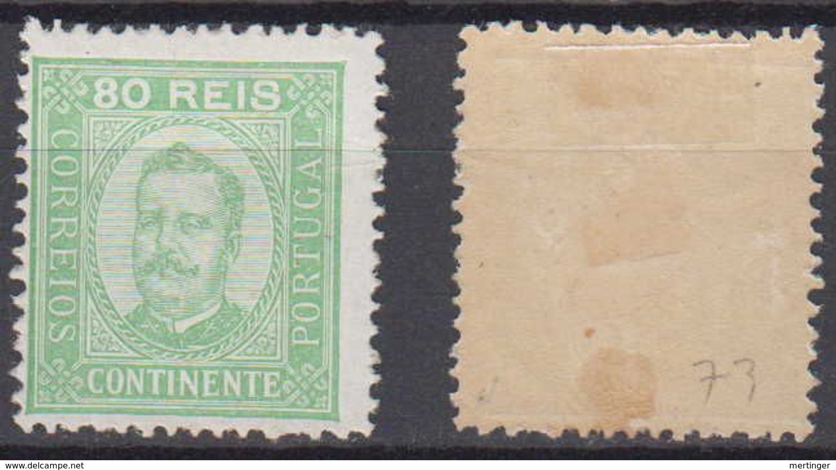 Portugal Mi# 73 B * Mint 80R Carlos I 1892 Perf 12,5 - Unused Stamps