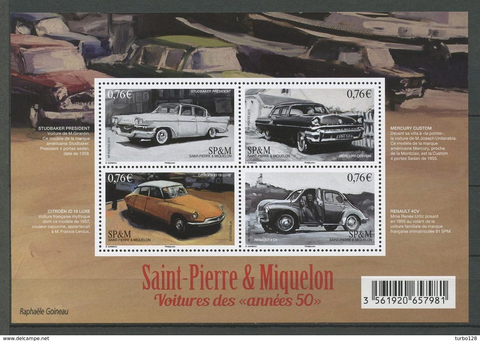 SPM Miquelon 2015 N° F1133 ** ( 1133/1136 ) Neuf MNH Superbe Voitures Studebaker Mercury Citroën ID Renault 4 Transports - Nuovi
