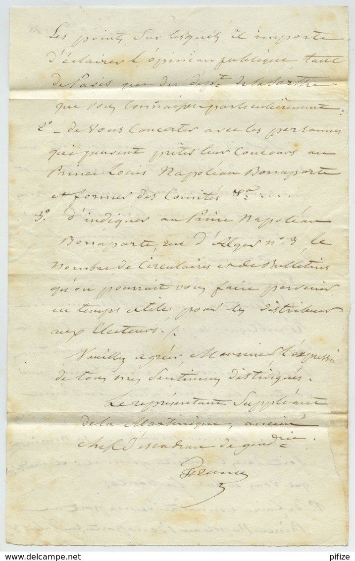 Esclavage . LAS 1848 Joseph France , Représentant De La Martinique , Militant Pour L'élection Du Futur Napoléon III . - Andere & Zonder Classificatie