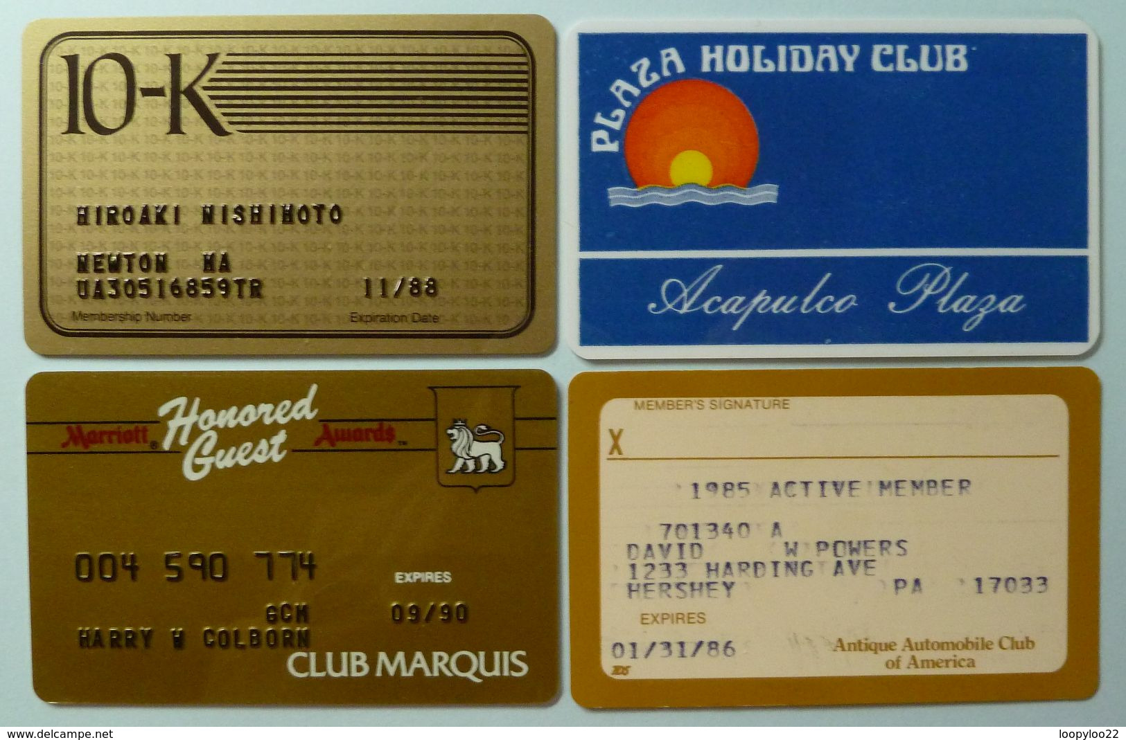 USA - Group Of 4 - Society & Membership Cards - Antique Automobile Club, 10-K, Club Marquis, Plaza Holiday - Used - Rare - Other & Unclassified