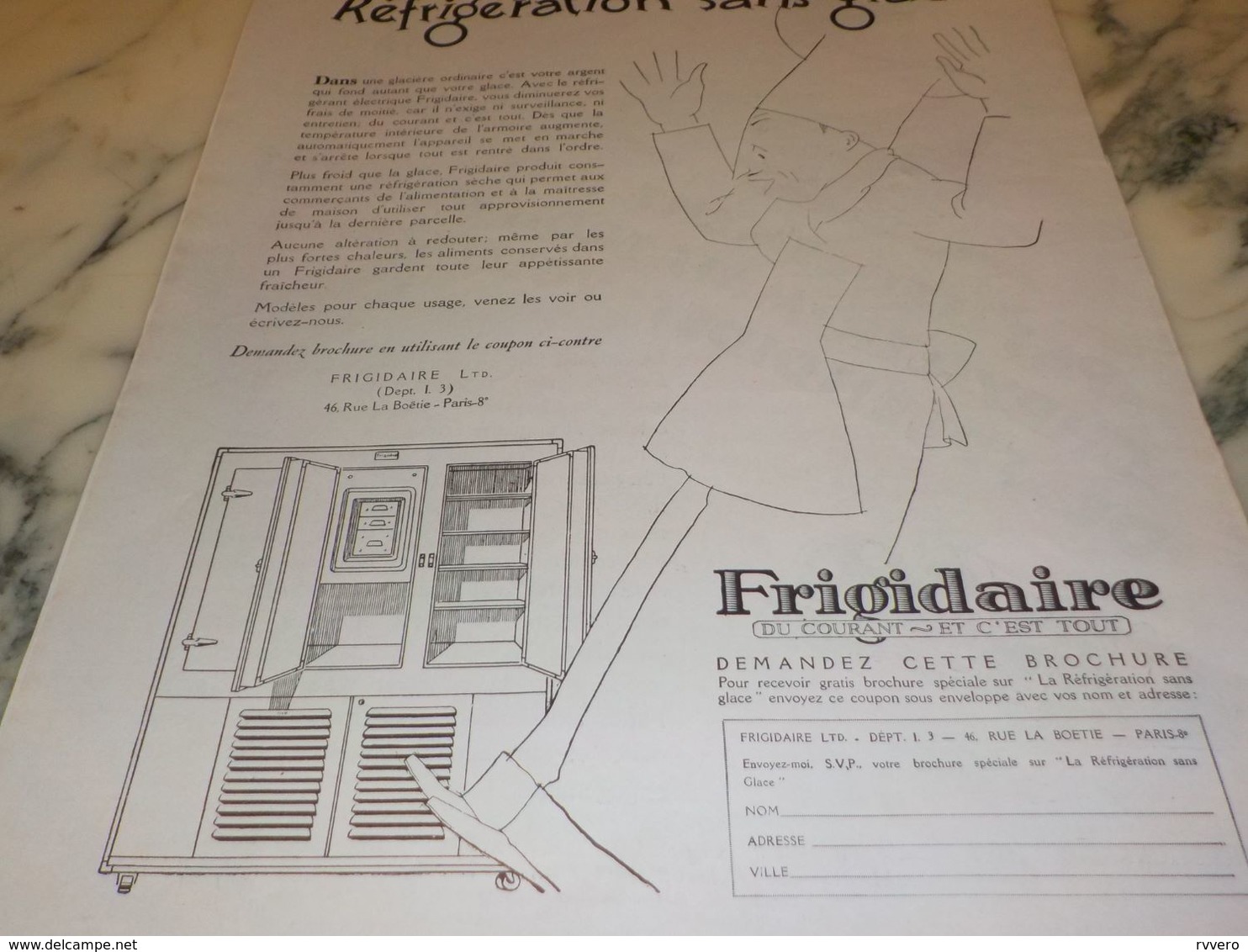 ANCIENNE PUBLICITE REFRIGERATION SANS GLACE  FRIGIDAIRE  1927 - Andere Geräte