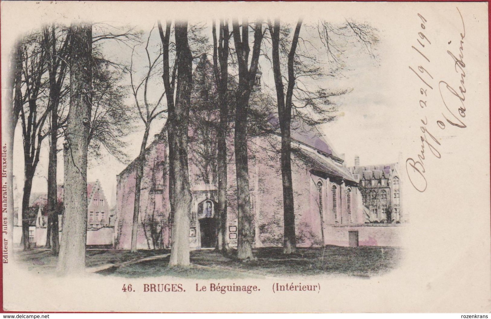 Vroege Kaart 1901 Ingekleurd Begijnhof Beguinage Interieur Kapel Brugge Bruges (In Zeer Goede Staat) - Brugge