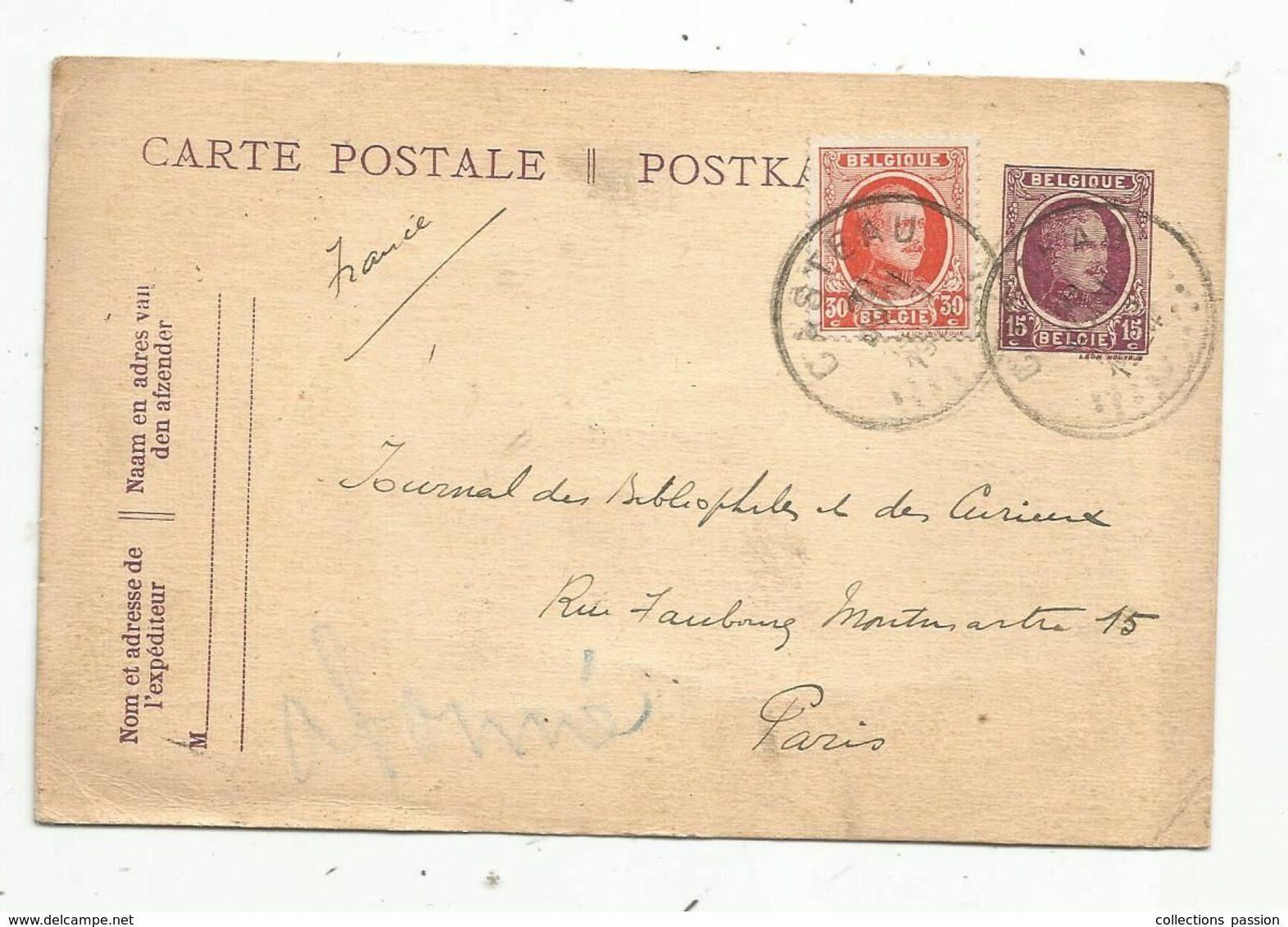 Sur Carte Postale , Belgique , Entier Postal + 1 Timbre 30 C , CASTEAU , 1924 - Tarjetas 1909-1934