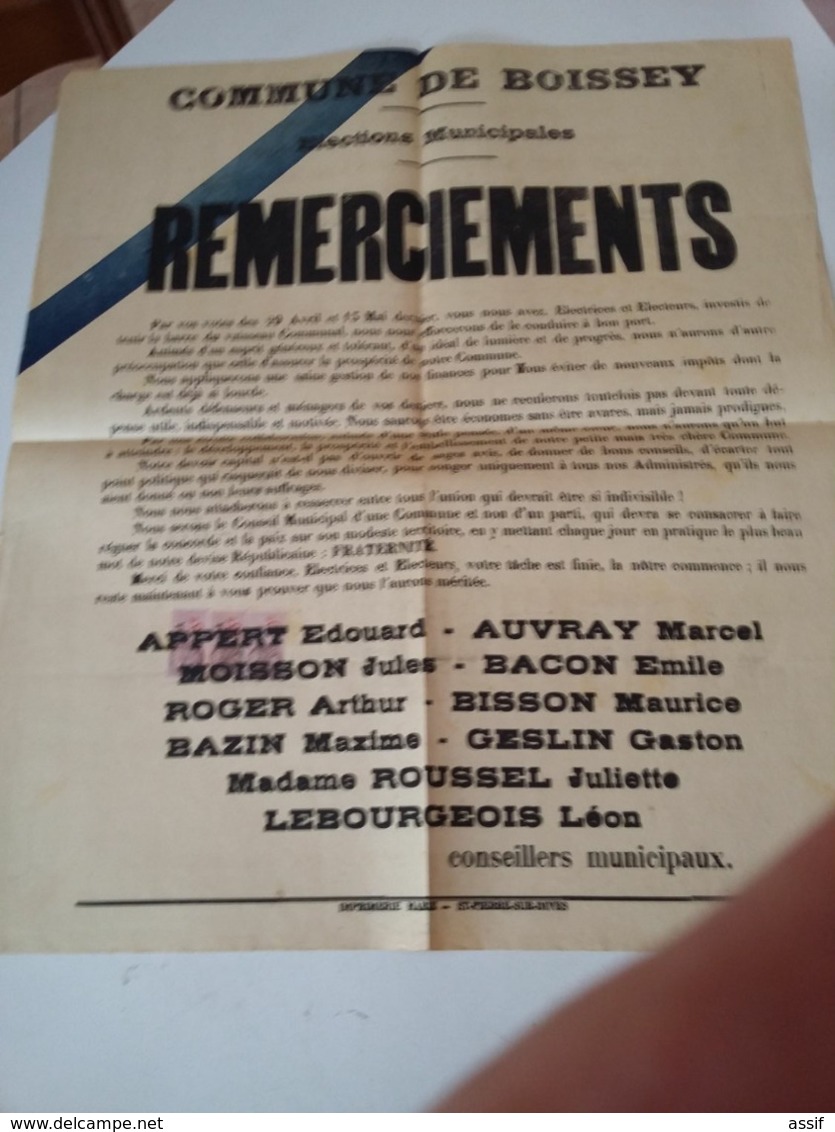 BOISSEY NORMANDIE 4 Affiches : 4.10.1942 ( Fête Pour Prisonniers ), Cérém. Patriotique 1947 , Elections 1945 + Non Dat - Manifesti