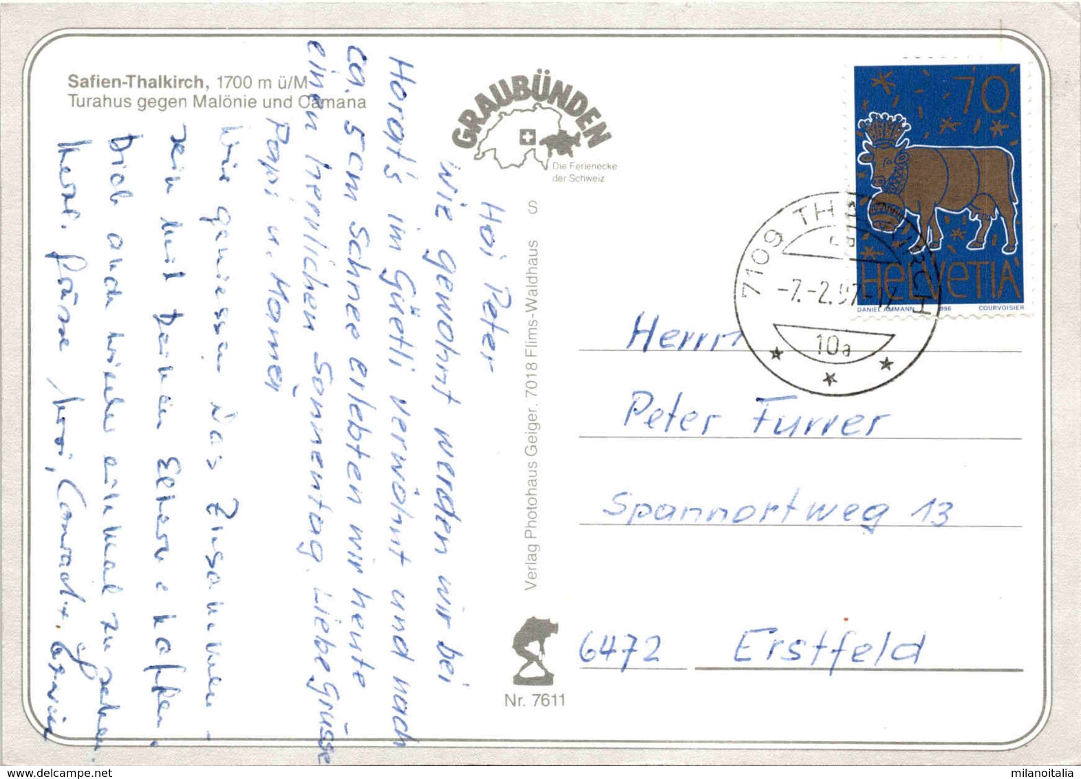 Safien-Thalkirch - Turahus Gegen Malönie (7611) * 7. 2. 1997 - Safien