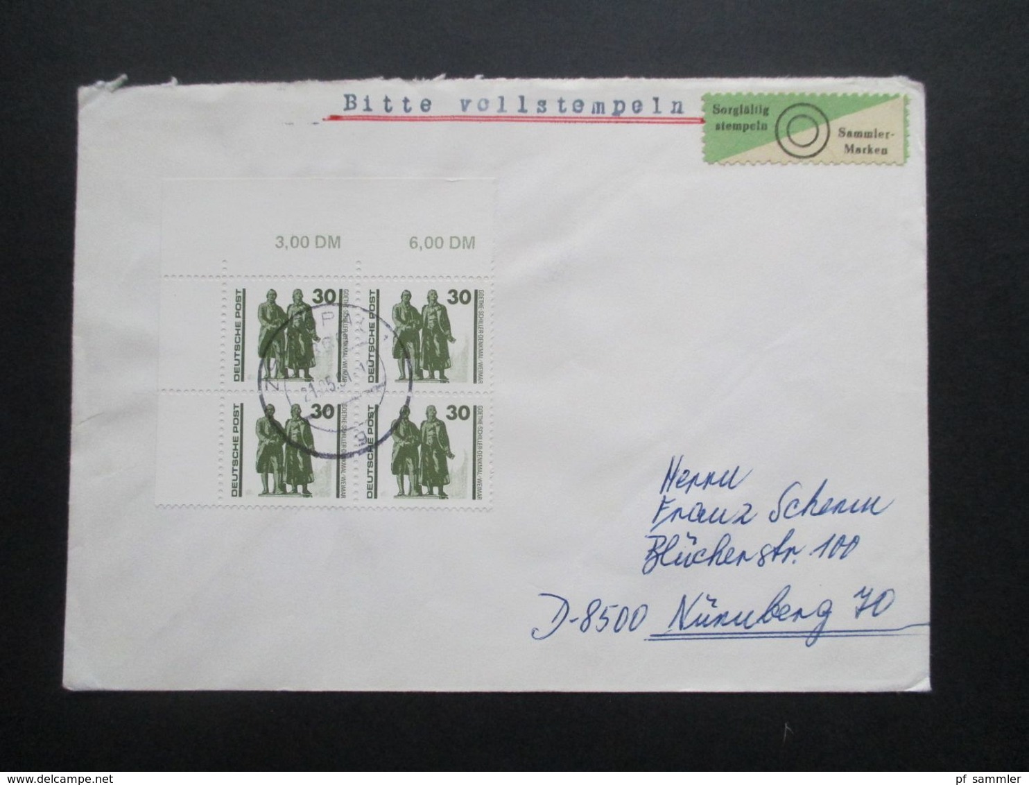 DDR 1990 / 91 Bauwerke Nr. 3345 MeF Als Eckrand Viererblock Tagesstempel Zschopau - Cartas & Documentos