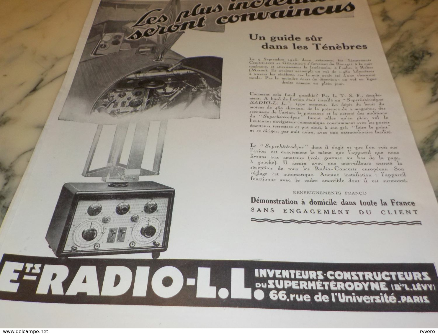 ANCIENNE PUBLICITE UN GUIDE DANS LA LES TENEBRES  RADIO LL 1927 - Otros & Sin Clasificación