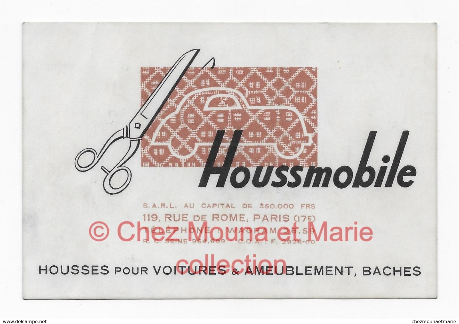 HOUSSMOBILE HOUSSES POUR VOITURES RUE DE ROME PARIS - CARTE DE VISITE - Cartes De Visite