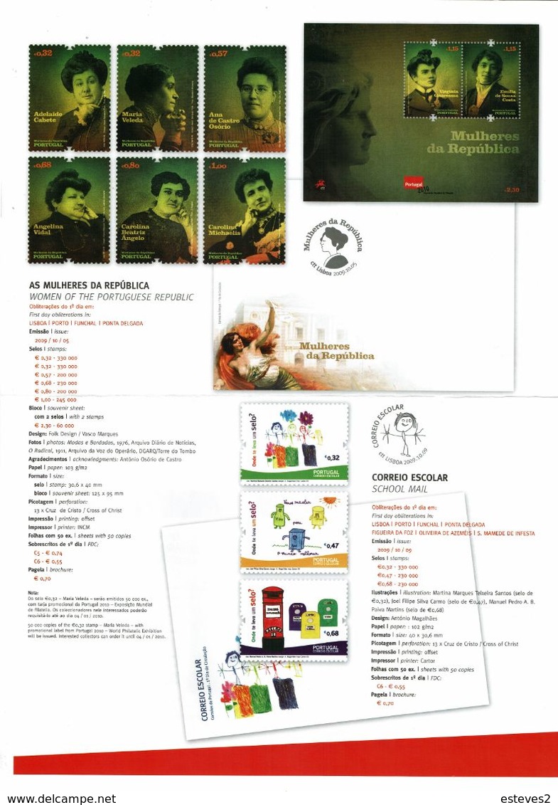 Portugal 2009 , Brochure , Pagela , Fishing Eagles , Portuguese Women , School Mail , Belem Palace , Christmas , Senses - Autres & Non Classés