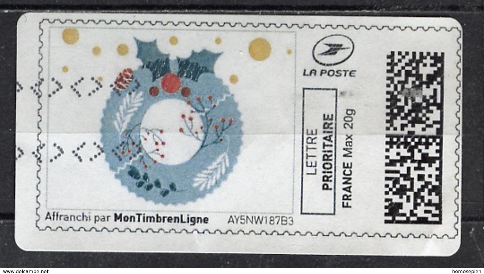 France - Frankreich Timbre Personnalisé Type MTEL LP20-02 (o) - Lettre Prioritaire 20g - Couronne De Noël - Autres & Non Classés