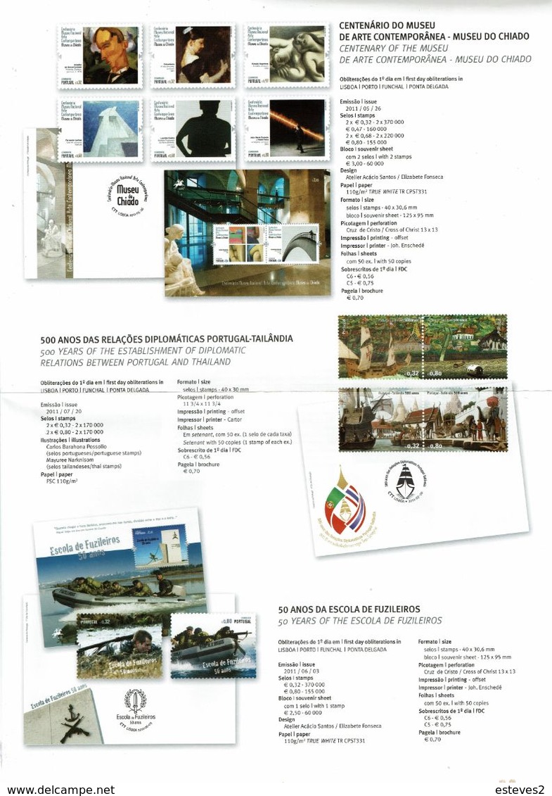 Portugal 2011 , Brochure , Pagela , Bread ,  Europa Forests , Chiado Museum , Thailand ,  Marines , Embroideries - Altri & Non Classificati