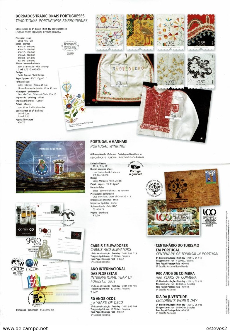 Portugal 2011 , Brochure , Pagela , Bread ,  Europa Forests , Chiado Museum , Thailand ,  Marines , Embroideries - Altri & Non Classificati