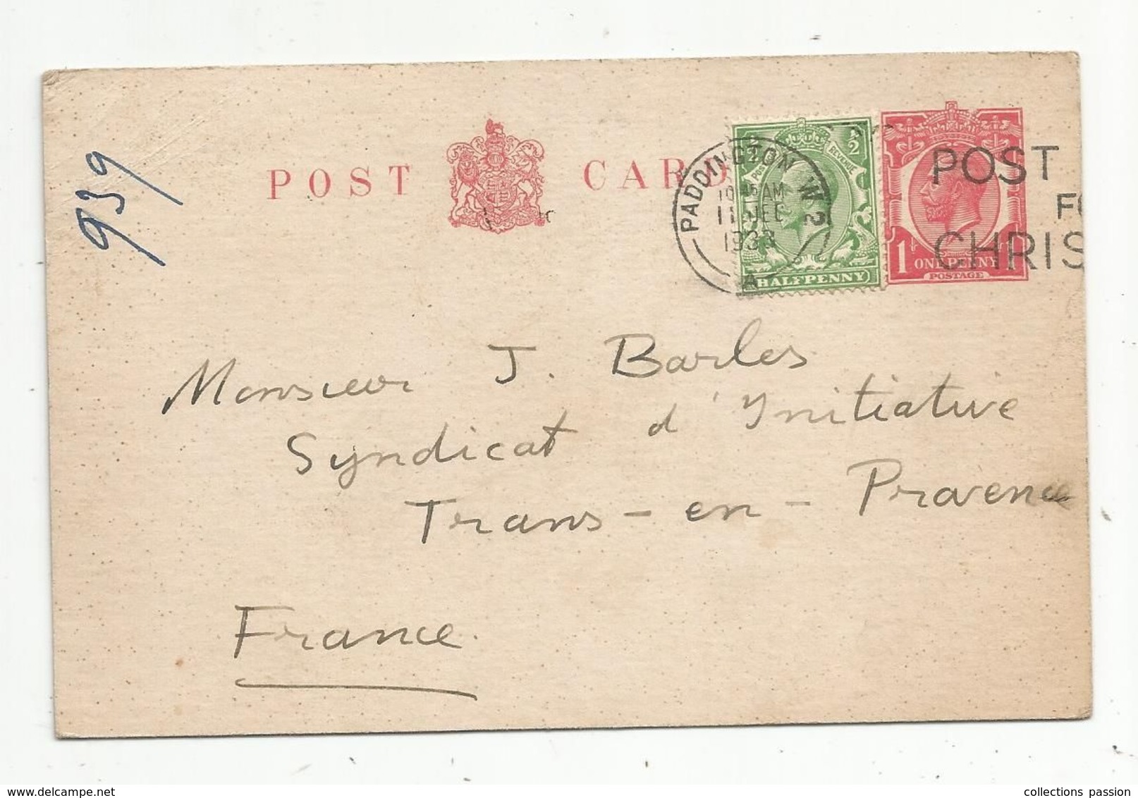 Entier Postal, Grande Bretagne , One Penny + 1 Timbre Half Penny , 1933 , Post Card - Entiers Postaux