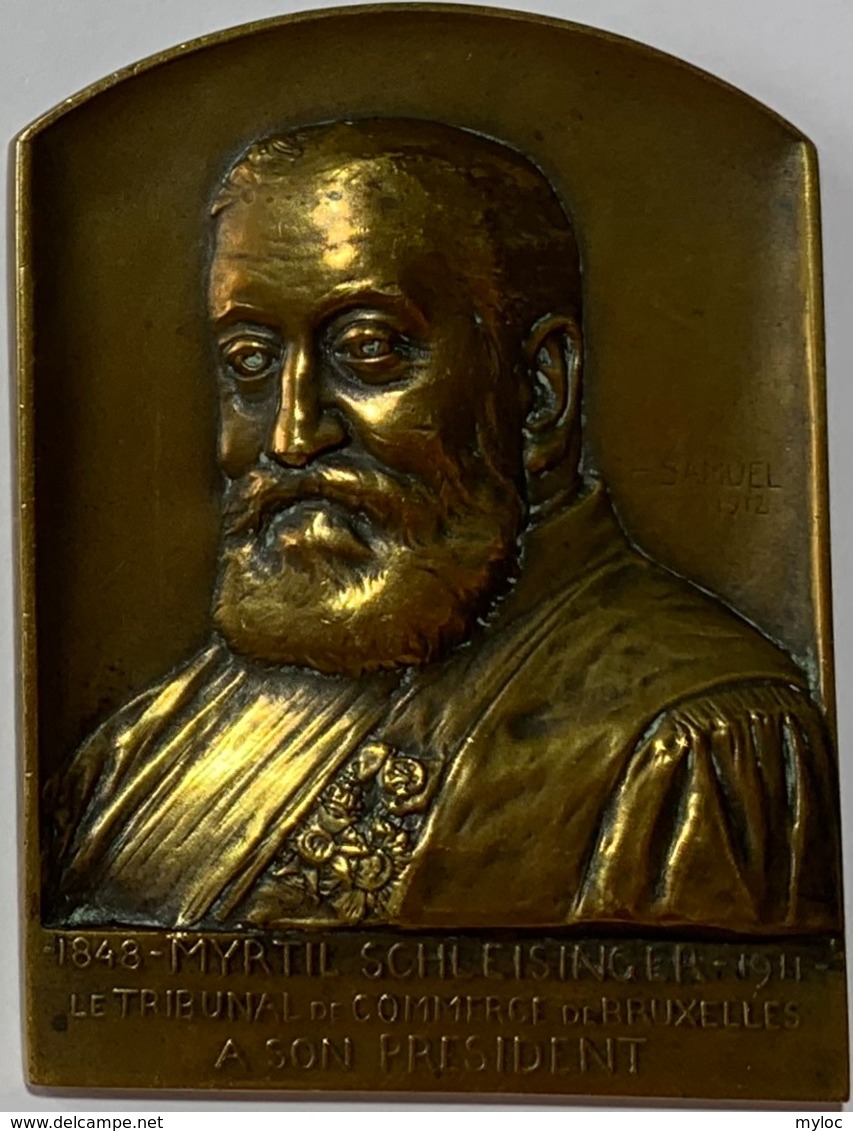 Médaille Bronze. Myrtil Schleissinger. 1848-1911. Tribunal De Commerce De Bruxelles. A Son Président. Ch. Samuel - Profesionales / De Sociedad