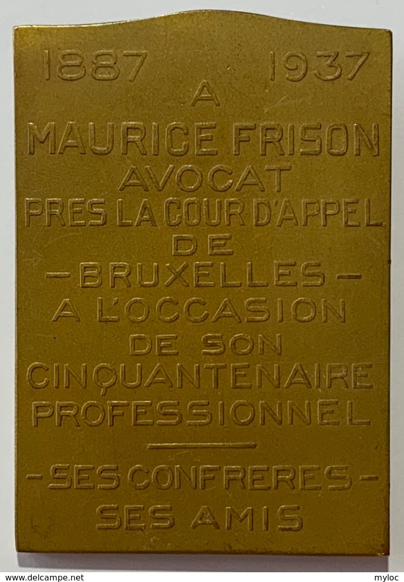 Médaille Bronze. Maurice Frison Avocat Près De La Cour D'Appel De Bruxelles.  1887-1937. P. Braecke - Professionals / Firms